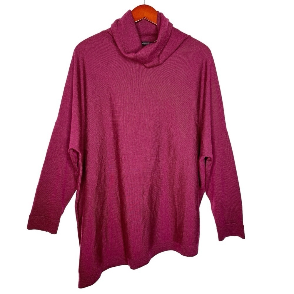 Eileen Fisher Merino Wool Turtleneck Asymmetrical Hem Sweater XL in Berry